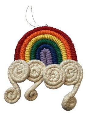 Handcrafted Rainbow Wall Hanging with Cream Cloud Accents - Home FiberMulticolor
